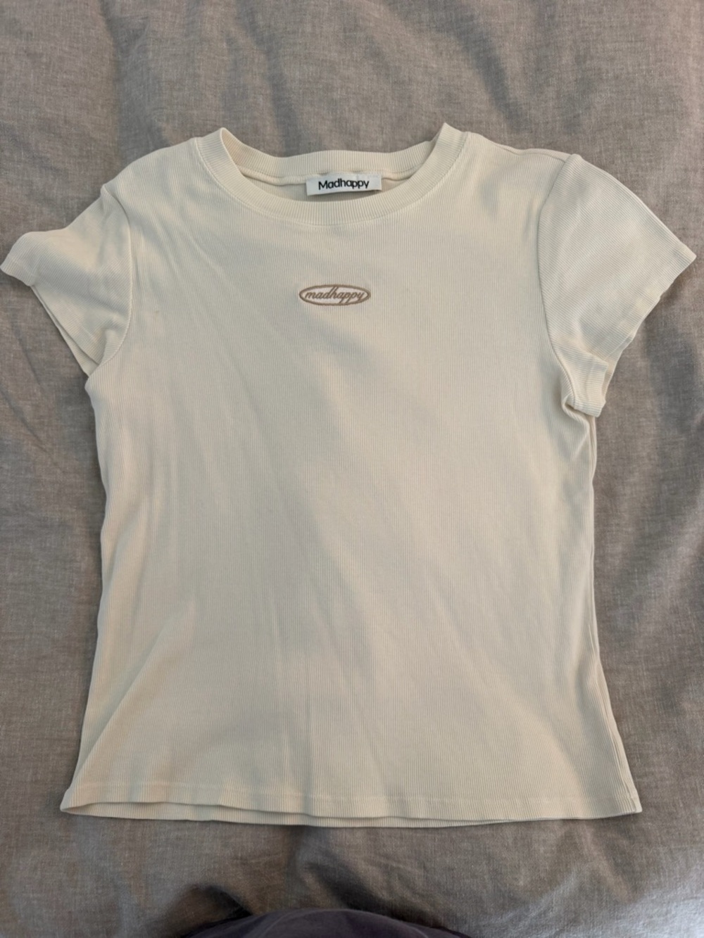 Madhappy Embroidered Rib Baby Doll Tee in Vanilla